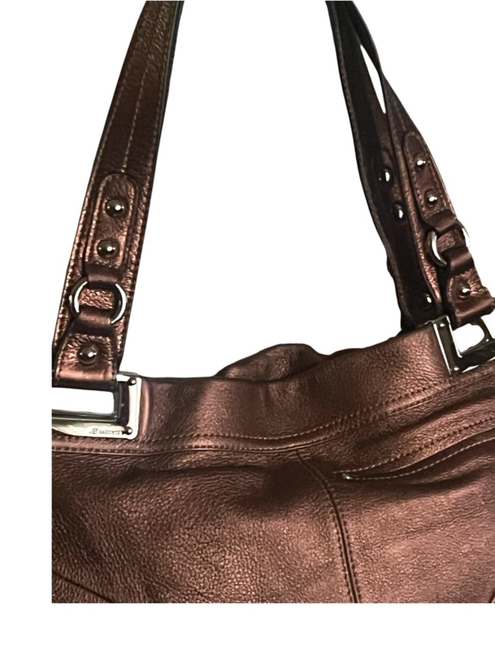 B.MAKOWSKY Monaco Hobo/Satchel metallic bronze pebbled leather handbag. - Picture 7 of 9